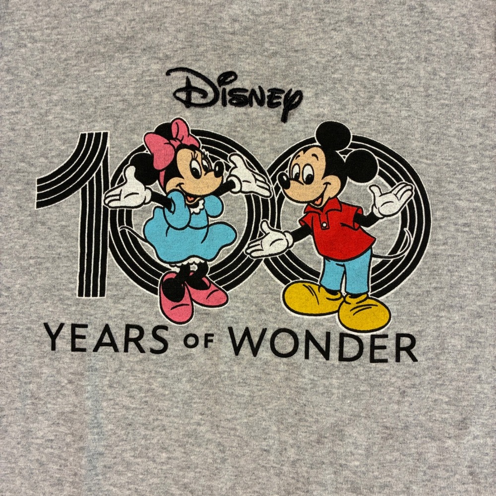 Disney Girls Tee L 100 years of wonder gray Disneyana Tshirt mickey mouse minnie